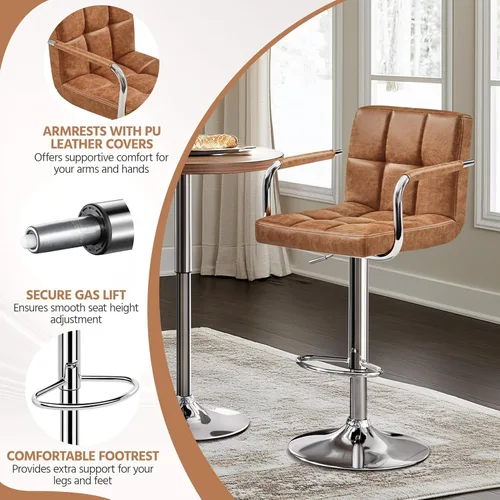 Vista 135 de Yaheetech - 4 taburetes de bar ajustables de terciopelo, taburetes de cocina, sillas de comedor giratorias hidráulicas con reposabrazos, terciopelo