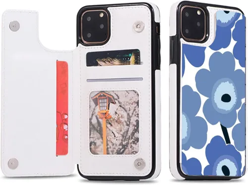 Vista 40 de Funda de piel tipo cartera navideña con tapa compatible con Apple iPhone 15, con función atril de poliuretano y tarjetero, doble cierre magnético, a