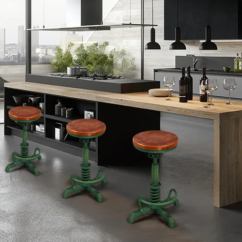 Vista 9 de LOKKHAN American Antique Steampunk Taburete de bar de 24.41 a 28.35 pulgadas, vintage, industrial, ajustable, giratorio, sin espalda, para comedor