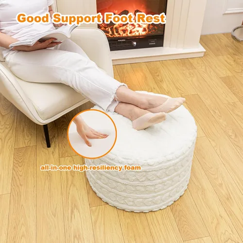 Vista 8 de Puf otomano redondo de 20 x 14 pulgadas, reposapiés con estampado de corazón suave para sala de estar, cómodo puf de suelo, moderno relleno