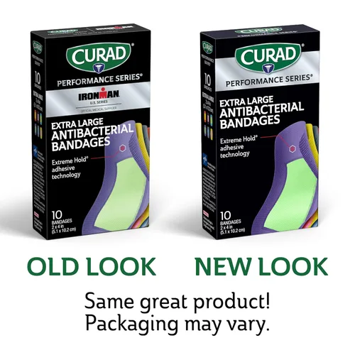 Vista 8 de CURAD Performance Series - Vendajes antibacterianos, tecnología adhesiva de sujeción extrema, vendajes de tela flexible extra grandes para cortes