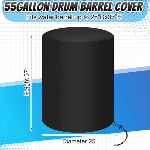 Vista 2 de Cubierta de barril de 55 galones 900D para almacenamiento de agua con cordón ajustable, cubierta protectora de barril de lluvia para barril