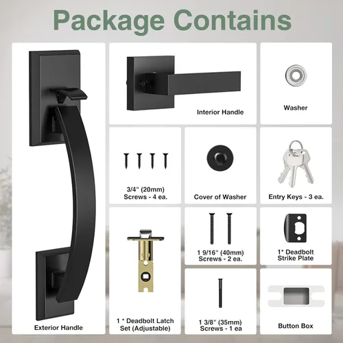 Vista 7 de Manija de puerta delantera negra ajustable 12.7 pulgadas manija de entrada exterior pesada reversible