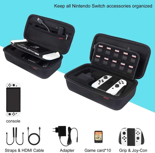 Vista 2 de Bestico Funda de transporte para Nintendo Switch y Switch modelo OLED funda de viaje portátil de carcasa rígida protectora para consola Nintendo