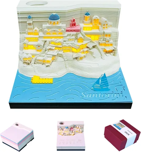 Vista 8 de Calendario de piezas de tiempo 2026, calendario 3D 2026, bloc de notas con luces, calendario de escritorio creativo, bloc de notas de bricolaje