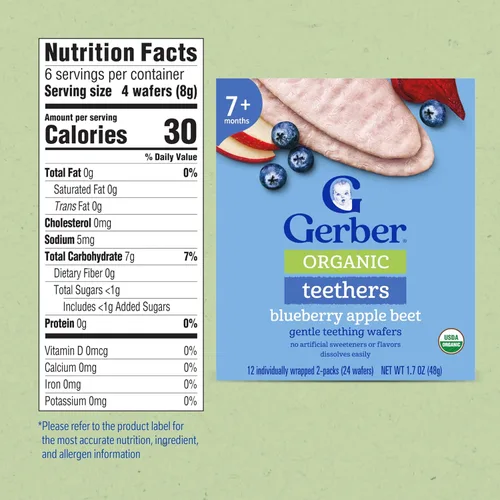 Vista 2 de Gerber Mordazas de dentición suaves para mordedores orgánicos - Blueberry Apple Beet, (Paquete de 6)