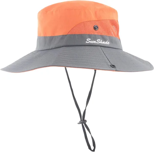 Vista 17 de Sombrero de cola de caballo para mujer, protección UV, ala ancha, plegable, para verano, playa, pesca, sombreros