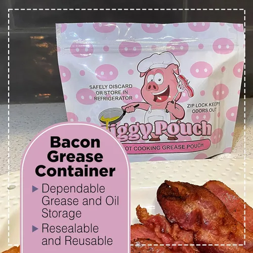 Vista 2 de Piggy Pouch - Bolsa de almacenamiento para grasa de tocino, reutilizable, diseño hermético, sin olor, 12 onzas, paquete de 6