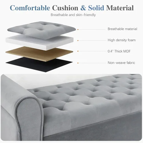 Vista 91 de Babion Banco otomano de almacenamiento con brazos, banco de extremo de cama para dormitorio, banco de almacenamiento con botones para entrada, sala