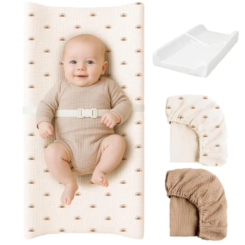 Vista 9 de Konssy Almohadilla de muselina con forro impermeable, incluye paquete de 2 fundas suaves y de algodón, almohadilla para cambiar pañales de bebé