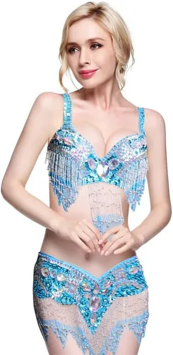 Vista 5 de Disfraces de danza del vientre con flecos para mujer, ropa de Halloween, vestidos tribales de rendimiento del vientre, conjunto de brasier