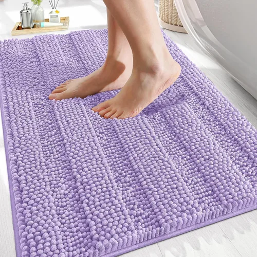 Vista 85 de OLANLY Alfombras de Baño Gruesas de 47 x 20 pulgadas, Extra Suaves Absorbentes de Chenilla a Rayas, Respaldo de Goma, Lavables y Secables a Máquina