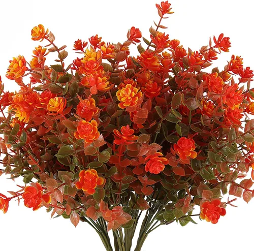 Vista 11 de RECUTMS - 8 ramas de flores artificiales, eucalipto artificial realistas, resiste rayos ultravioleta, para jardín, patio, boda, oficina y casa