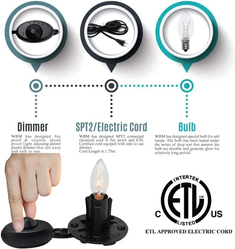 Vista 7 de Himalayan Glow Cable de repuesto para lámpara de sal del Himalaya con interruptor de atenuación (paquete de 2) y bombillas halógenas E12