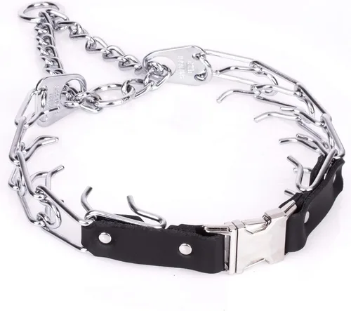 Vista 20 de Herm Sprenger Collar de entrenamiento para perros con liberación rápida en negro, acero inoxidable, sin tirón, collar fácil de cuero con hebilla