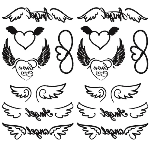 Vista 3 de 2 hojas de calcomanías temporales de tatuajes con alas de corazón K-233