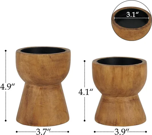 Vista 4 de NIKKY HOME Rusitc - Juego de 2 portavelas de madera maciza, pedestal de pilar de madera maciza, decoración de centro de mesa con repisa de chimenea