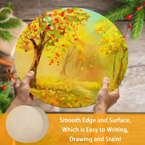 Vista 4 de Paquete de 12 círculos redondos de madera de 16 pulgadas para manualidades, círculos de madera sin terminar, discos de madera redondos naturales