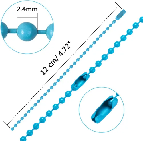 Vista 5 de Sannix 100 piezas de cadena de cuentas de bola, cadena metálica de etiqueta de perro a granel, cadena de llavero de bola de 4.72 pulgadas