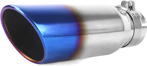 Vista 11 de Richeer Punta de escape azul quemada de 3 a 4 pulgadas, entrada de 3 pulgadas, salida de 4 pulgadas, longitud total de 9 pulgadas, punta de escape