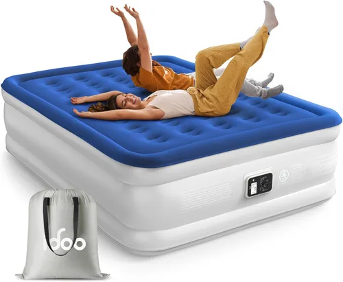 Vista 18 de iDOO - Colchón de aire tamaño Queen con bomba integrada, colchón inflable elevado de 18 pulgadas, cama de aire portátil de cuatro cámaras mejorada