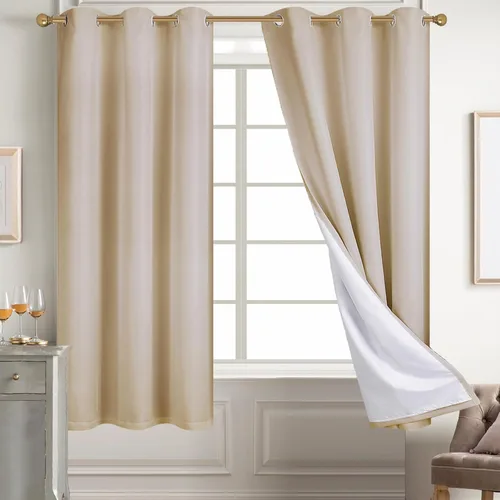 Vista 99 de Diraysid Cortinas 100% opacas de lino negro para dormitorio, con ojales, aislamiento térmico, cortinas de oscurecimiento de habitación