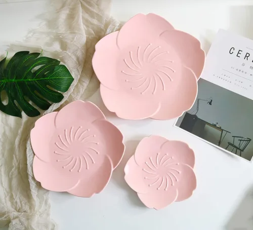 Vista 2 de Jusalpha Juego de platos de vajilla de 3 piezas Pink Cherry Blossom (juego de platos de flor de cerezo (3)