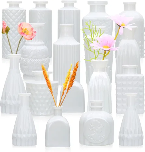 Vista 20 de Brajttt Juego de jarrones de flores negros, jarrón de cristal a granel juego de 8, mini jarrones de sabor artístico y cultural para decoración