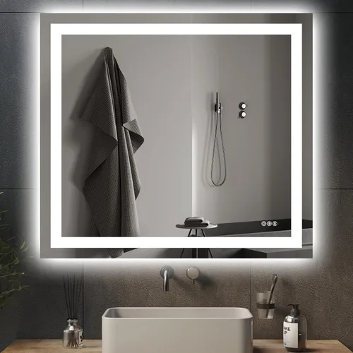 Vista 13 de Hivone - Espejo de baño LED de 24x30 pulgadas con luces, función antivaho, regulable, retroiluminado + iluminación frontal, espejo de tocador