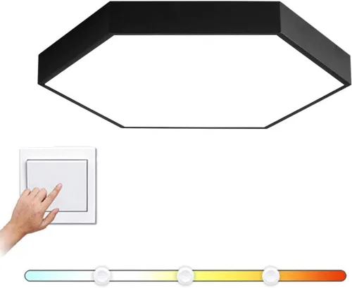 Lámpara de techo LED negra de montaje empotrado con control remoto regulable lámpara de techo hexagonal de metal para sala de estar, dormitorio,