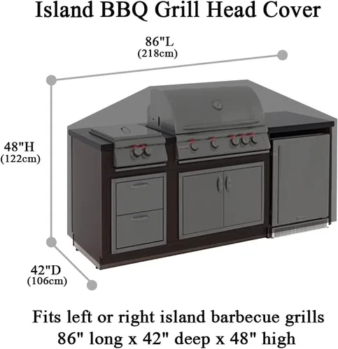 Vista 2 de Cubierta para cabeza de parrilla de barbacoa de isla de 86 pulgadas, resistente al agua, cubierta de barbacoa de cocina al aire libre, color negro