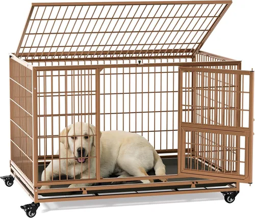 Vista 11 de Gardner Pet Jaula para perros resistente de 32 pulgadas con ruedas, jaula plegable de metal para cachorros, perros pequeños y medianos, jaula Negro