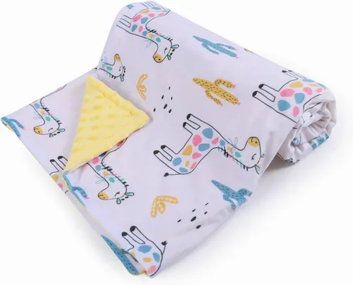 Vista 5 de Manta de bebé para niños y niñas, suave Minky con respaldo de doble capa, estampado de jirafa colorida de 30 x 40 pulgadas
