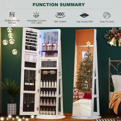 Vista 2 de HNEBC Armario giratorio de 360 con luces, armario de joyería de pie de 63 pulgadas de alto con espejo giratorio de longitud completa