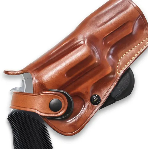 Vista 3 de Funda de cuero prémium para revólver OWB con correa de retención, se adapta a Taurus Judge (hasta 3 pulgadas de cilindro) 4510 con marco de acero