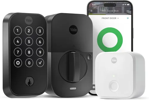 Vista 25 de Yale Security Home Assure Lock 2 Cerrojo de seguridad de doble perno, cerradura de puerta de entrada sin llave en antelina negra con teclado táctil