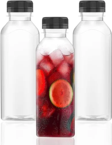 HNXAZG 3 botellas de jugo de plástico de 33 onzas con tapas de manipulación