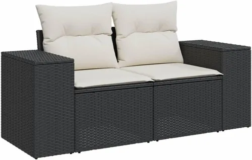 Vista 3 de 7-Piece Modular Garden Sofa Set with Black PE Rattan Frame, Powder-Coated Steel and Tempered Glass Table for Outdoor Patio Seating