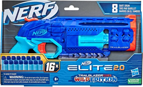 Vista 2 de Nerf Elite 2.0 Trailblazer RD-8 Blaster, diseño de color Wild Edition, tambor giratorio de 8 dardos, acción de martillo, 16 dardos de élite, riel