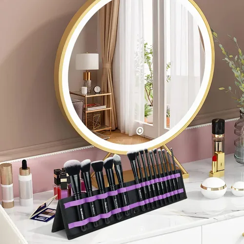 Vista 6 de Daxstar Pinceles de maquillaje con estuche plegable, kit de maquillaje de 15 piezas, juego de brochas de maquillaje negro con 4 esponjas