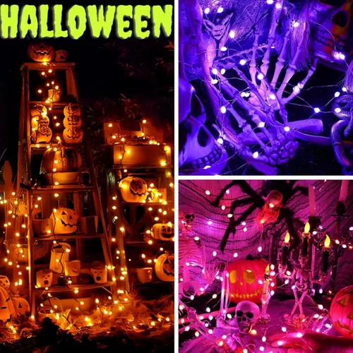 Vista 157 de Paquete de 2 guirnaldas de luces LED, funcionan con pilas, 5 m, 50 luces intermitentes, temporizador, impermeables, para habitaciones, bodas