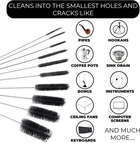 Vista 4 de Juego de cepillos de limpieza de tubos de 10 pulgadas, paquete de 5 cepillos pequeños de nailon extra largos con asas flexibles para botellas