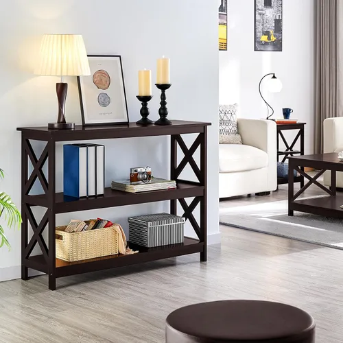 Vista 7 de Yaheetech Television Stands & Entertainment Centers with 3 Tier Storage Shelf TV Stand for Living Room, Espresso