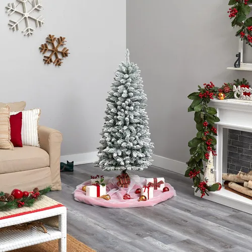 Vista 10 de Nearly Natural Árbol de Navidad artificial de abeto de Montreal delgado de 5 pies con 150 luces LED blancas cálidas y 491 ramas flexibles