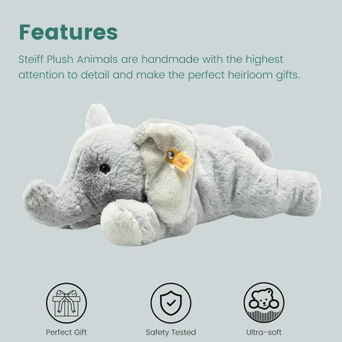 Vista 3 de Steiff Wild Animals Elna - Juguete de peluche de elefante, color gris, 11 pulgadas