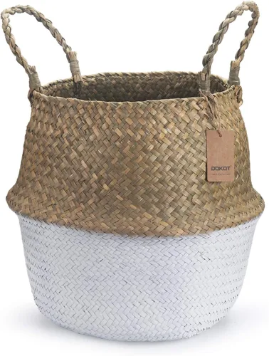 Vista 5 de Cesta de almacenamiento de hierba marina, cesta de almacenamiento tejida natural (negro 7 pulgadas D x 8 pulgadas A)
