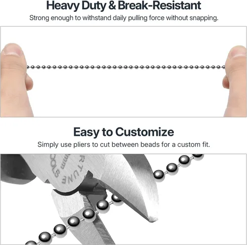 Vista 4 de SmoTecQ Extensión de cadena de ventilador de techo de 10 pies (120 pulgadas), plata chapada en níquel, cadena de bolas de cuentas de 0.118 in con 12