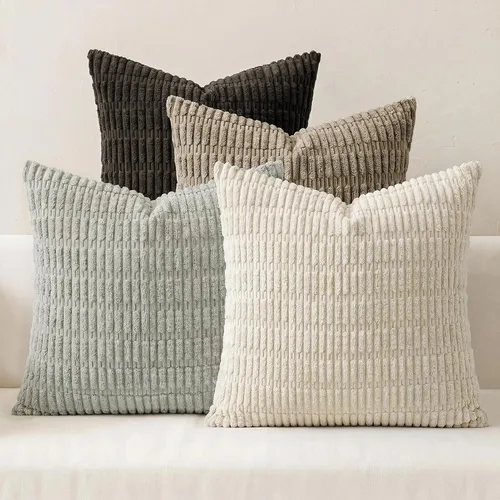 Vista 19 de Juego de 4 fundas de almohada decorativas de pana de 16 x 16 pulgadas Beige/Verde