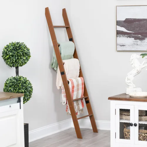 Vista 11 de Escalera para Mantas para Sala de Estar y Dormitorio, 1.73m x 1.47m, 6 niveles, Construcción de Laminado Anti-enganche, Blanca, Decorativa Rústica