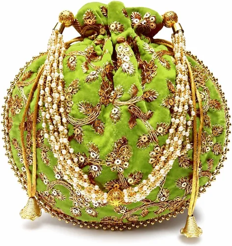 Vista 15 de Bolsa de terciopelo bordada para mujer, bolsa con cordón, regalo de boda dorado para mujer Negro
